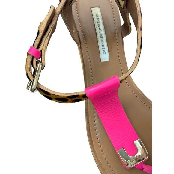 Diane Von Furstenberg flat strappy sandals size 10 bright pink - Picture 5 of 8